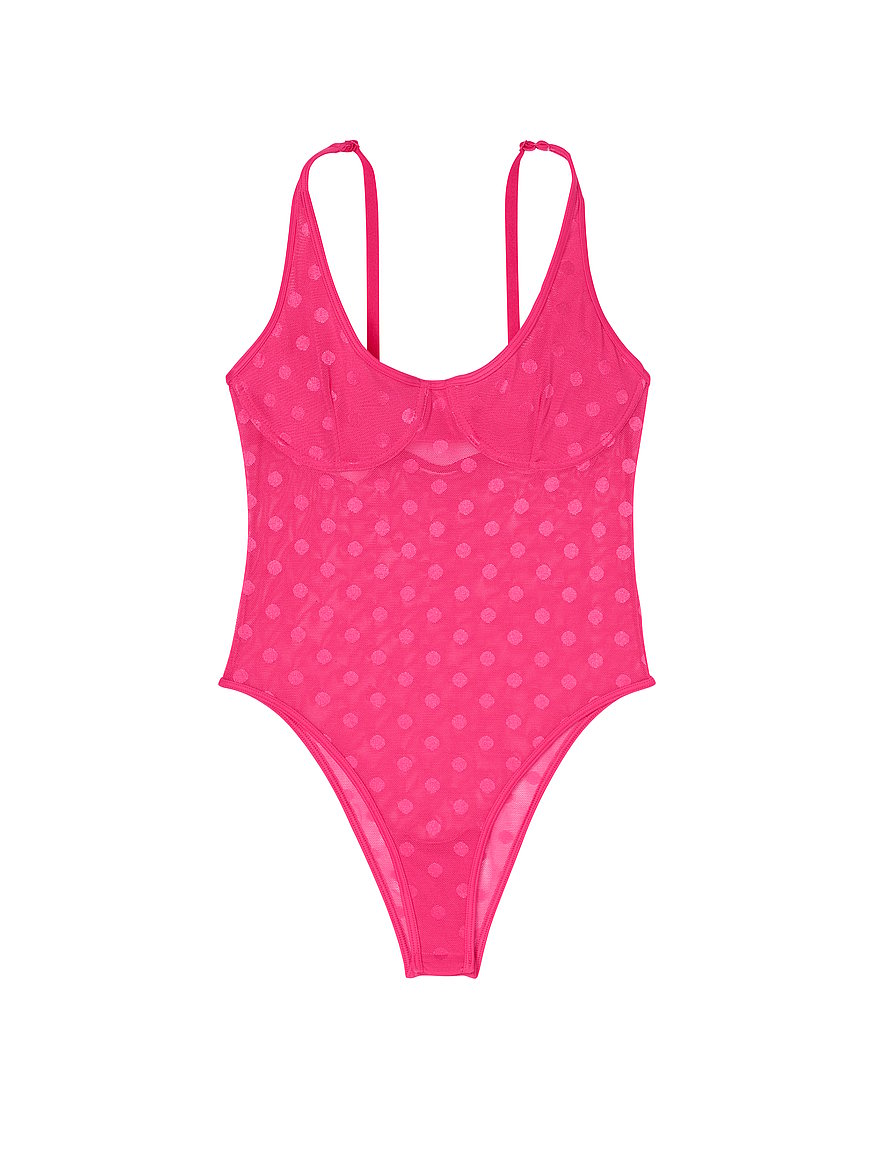 Dotted Mesh Lace Bodysuit Whistful Mauve