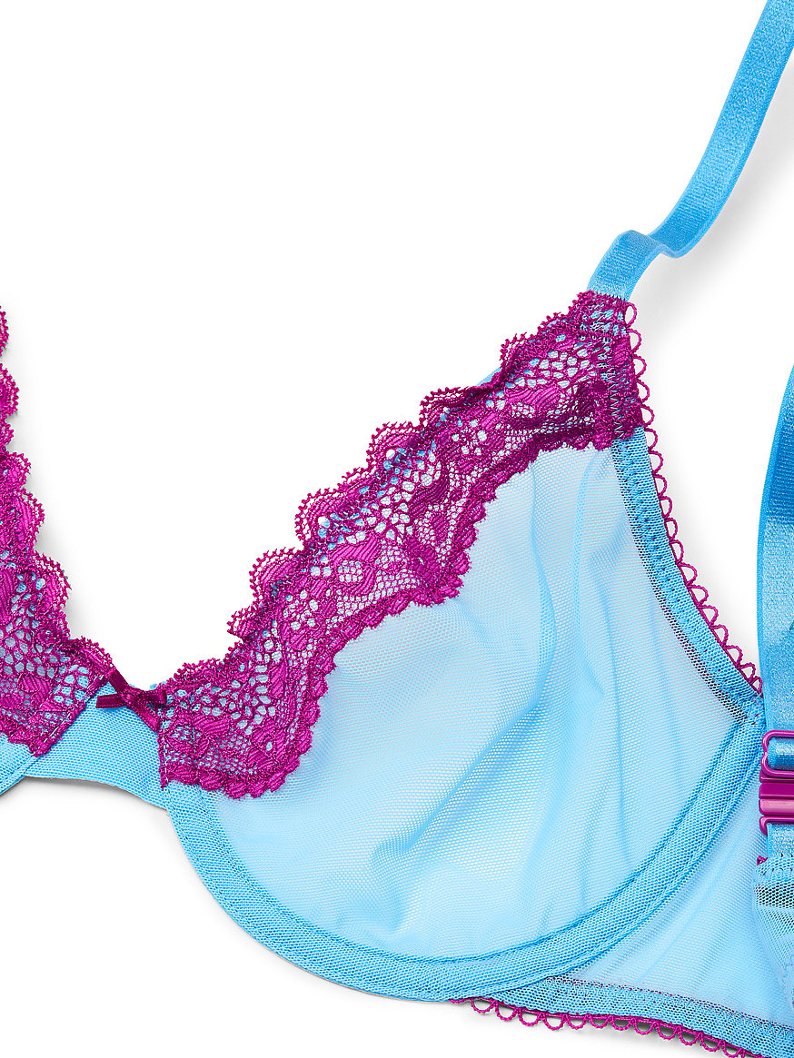 Women's Sexy Lace Balconette Bra See Through Demi Unlined Bras