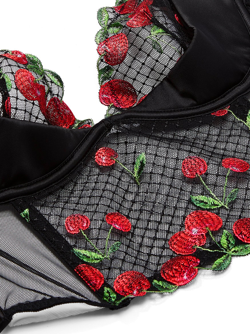 Victoria's Secret Strawberry Cherry Embroidered Corset Tulle Top Strap 32B