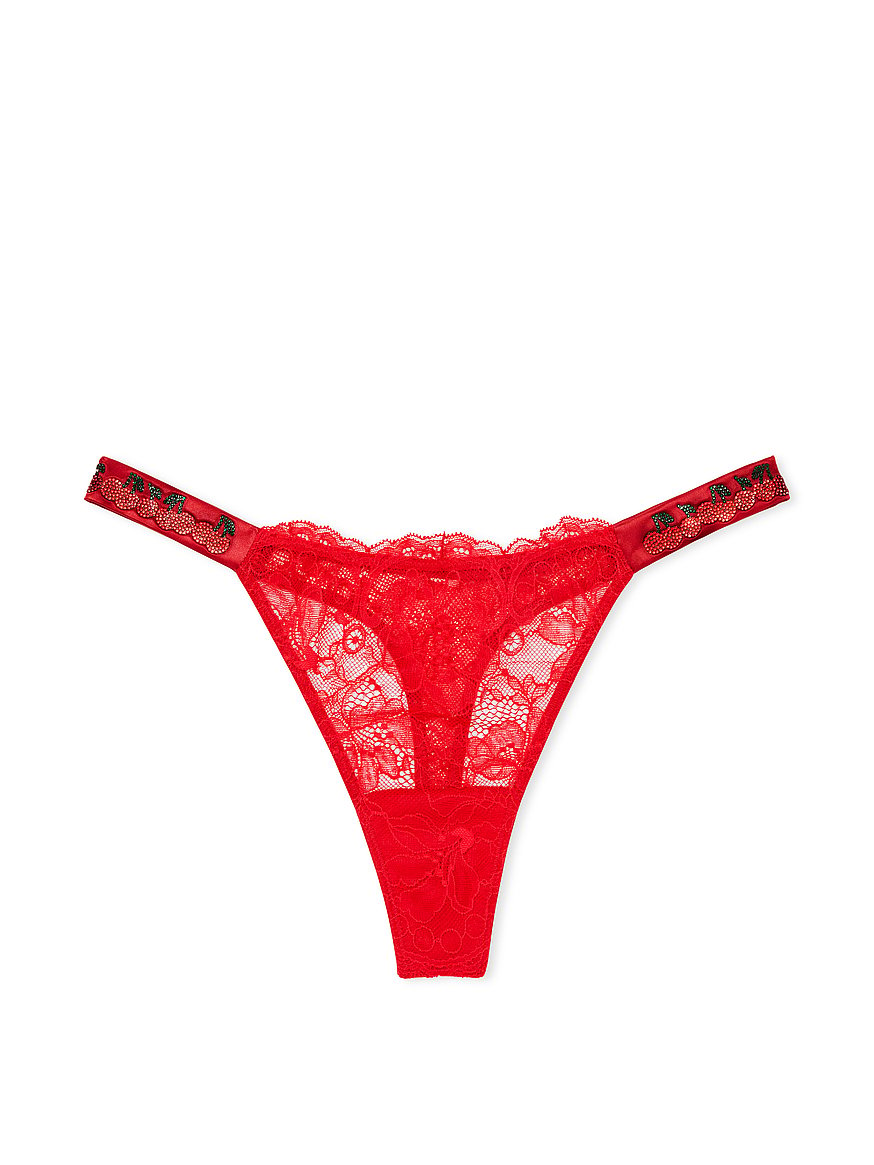 NEW VICTORIA'S SECRET SEAMLESS THONG PANTY RED WITH RHINESTONES BLING SZ S