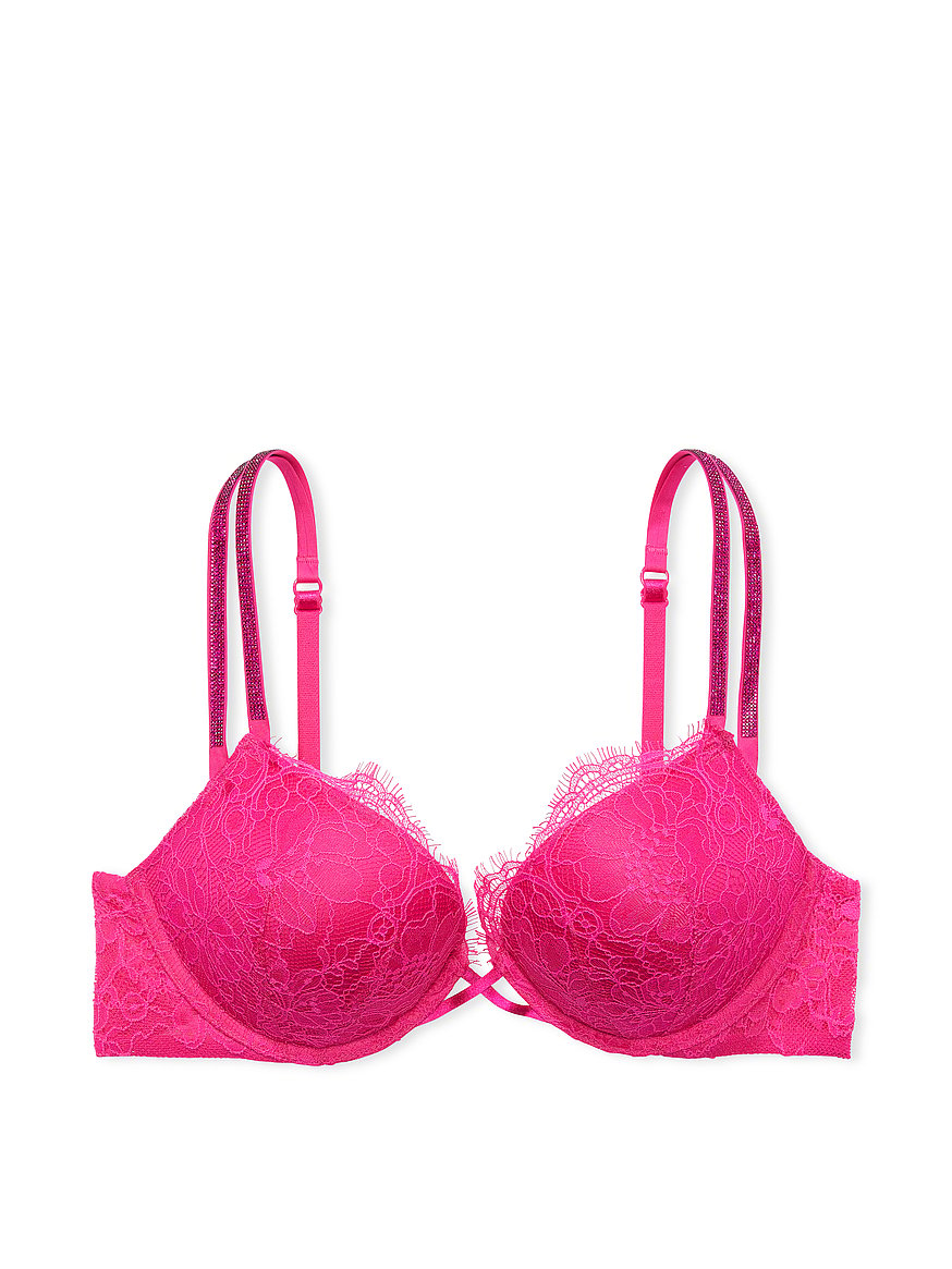 Victoria's Secret 32B Bombshell Bra Miraculous Plunge White Pink