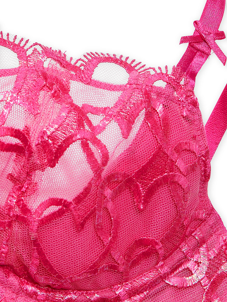 Victoria's Secret Size 36D 14D Pink Sequin Balconet Lace Bra Dream Angels