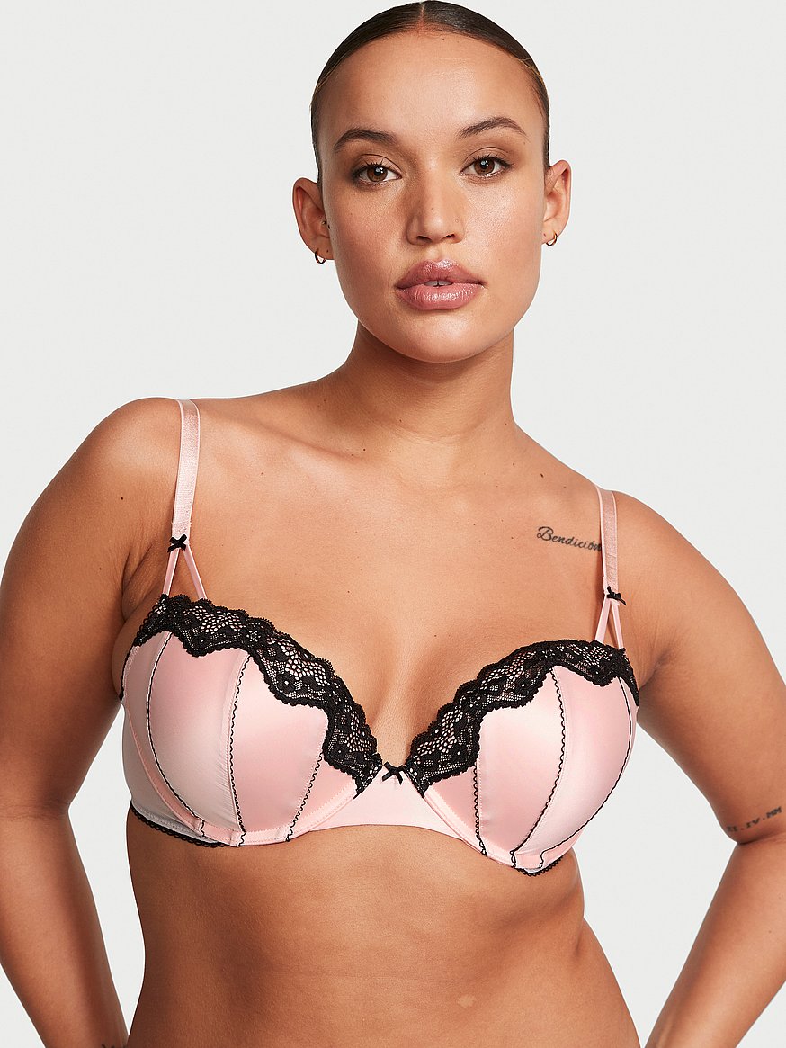 Plus Size Pink Satin Bra  Push up bra, Bra, Plus size beauty