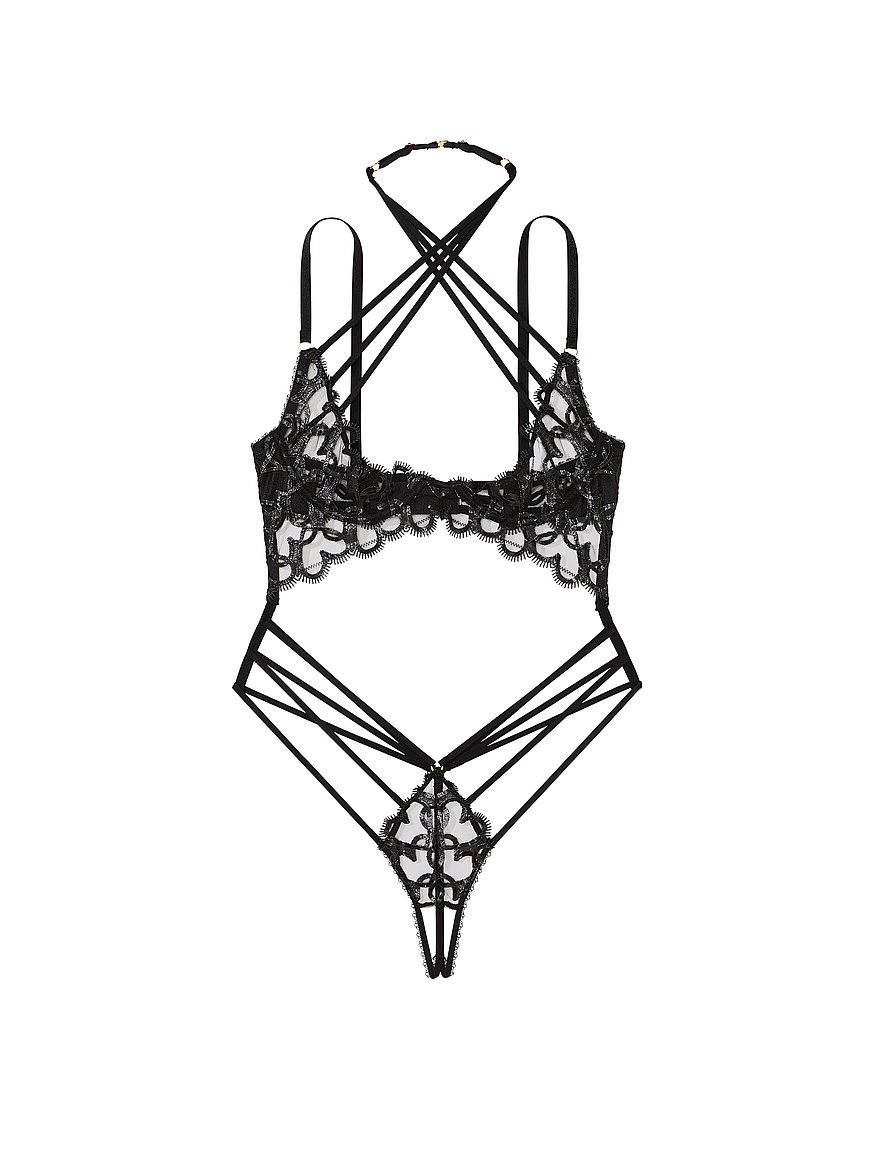 Victoria Secret Light Push Black Halter Embroidery & Sequin Bikini Swim 2  PC Set