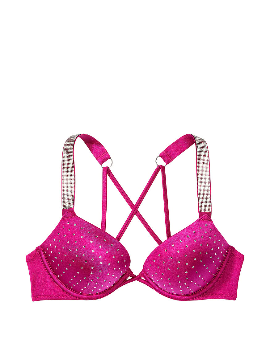 Victoria Secret 34C M Bombshell Push Up Top Bikini Set Shine Strap