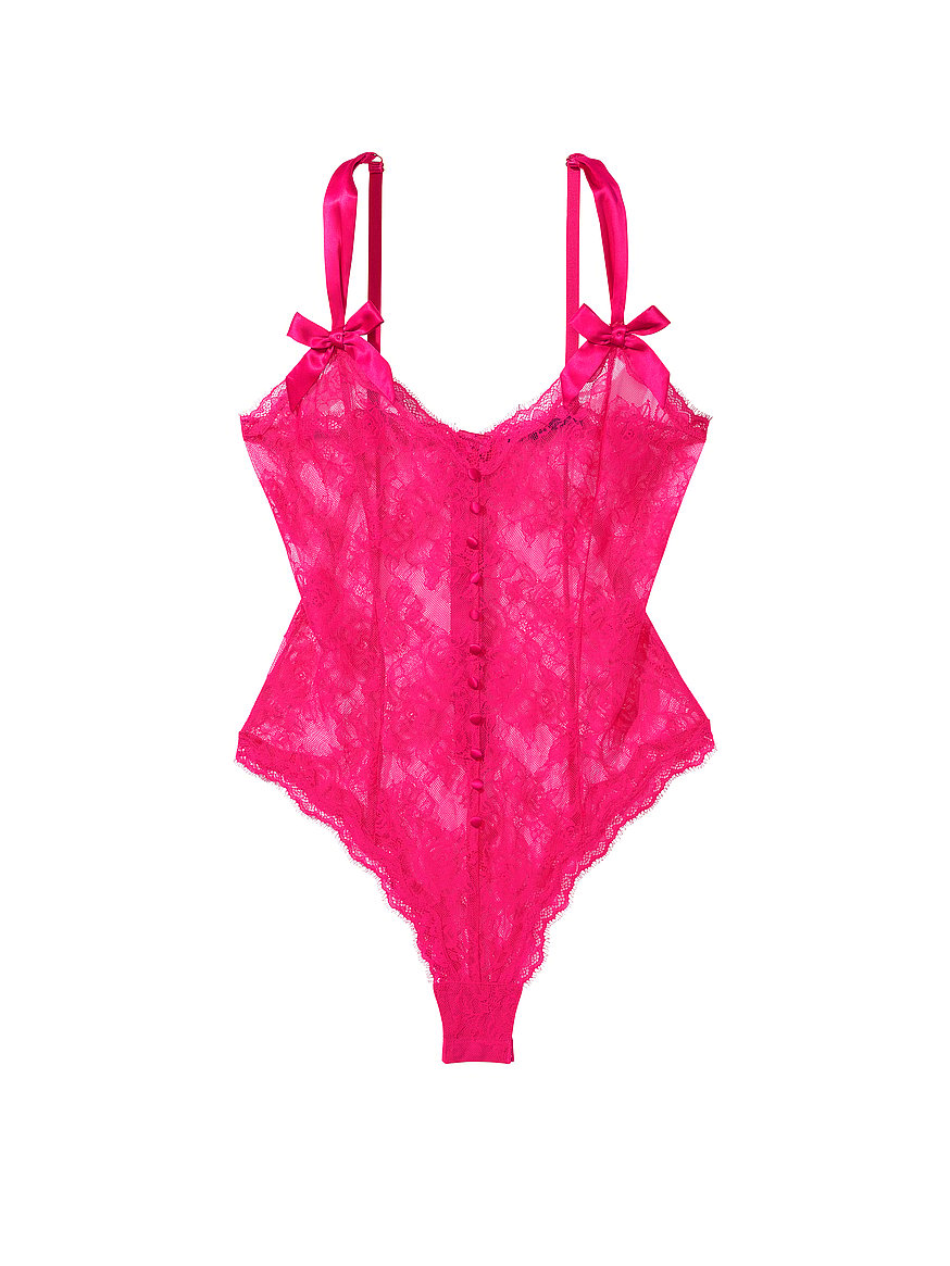 Mavin  VICTORIA's SECRET Silky Hot Pink Lace Babydoll Teddy Nightie  Chemise Size S