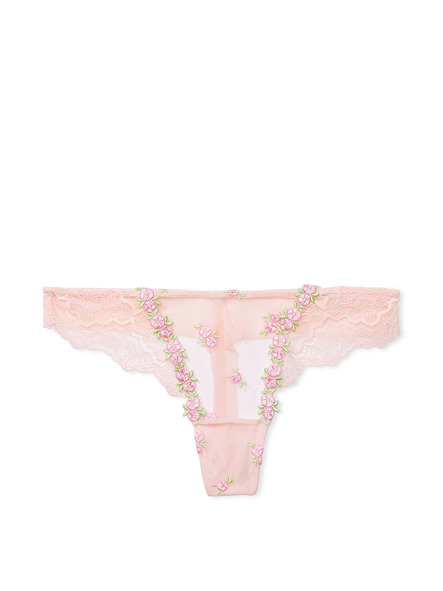 Olivia Pink Contrast Embroidery Thong - sizes 4-16