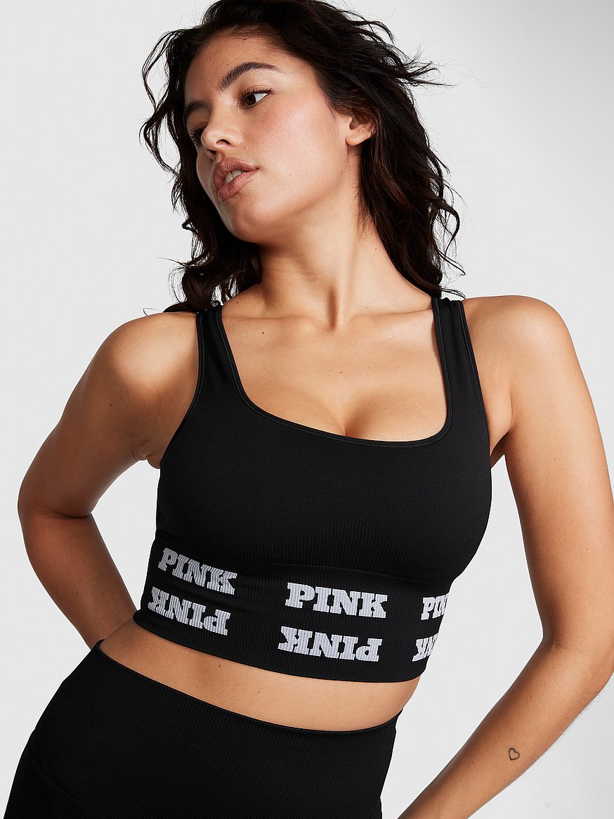 Pink Victoria Secret Sport Seamless Lightly Lined Black Sports Bra