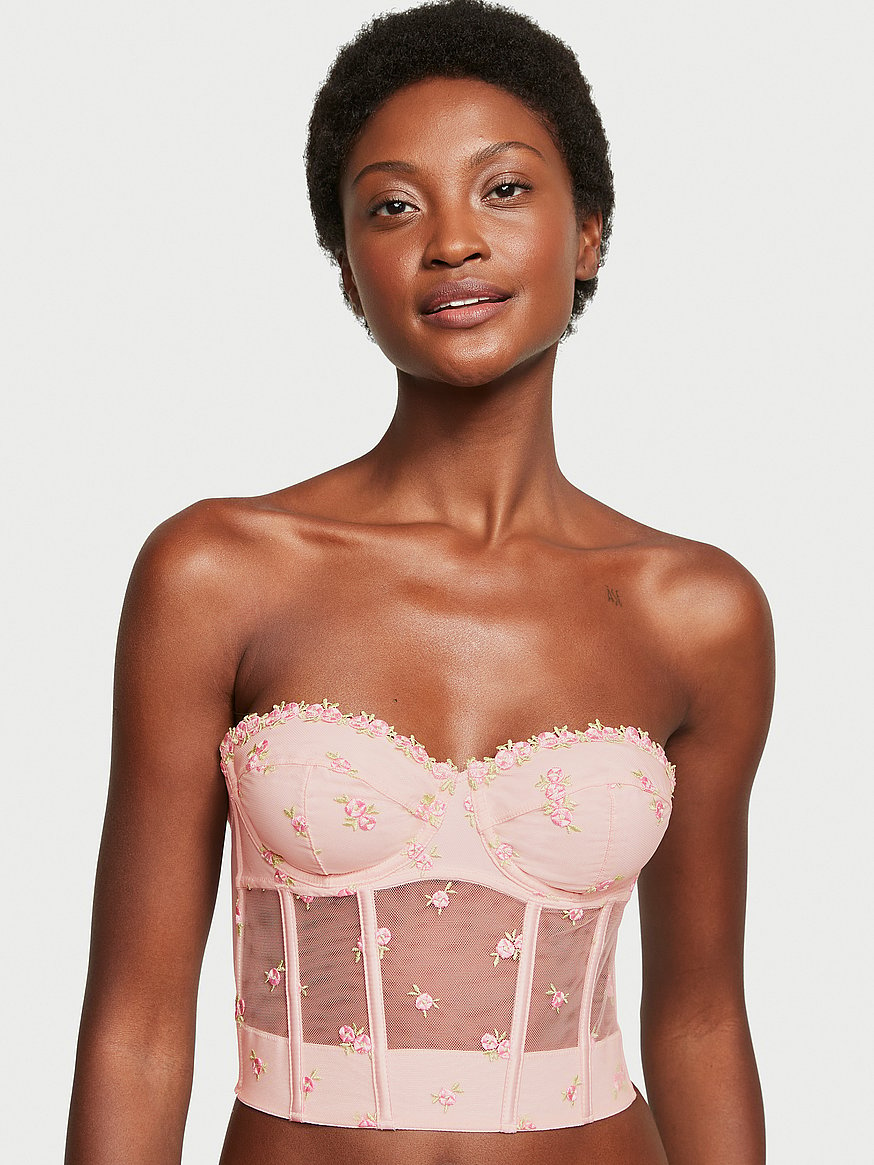 Buy Rosebud Embroidery Unlined Strapless Plunge-Back Corset Top