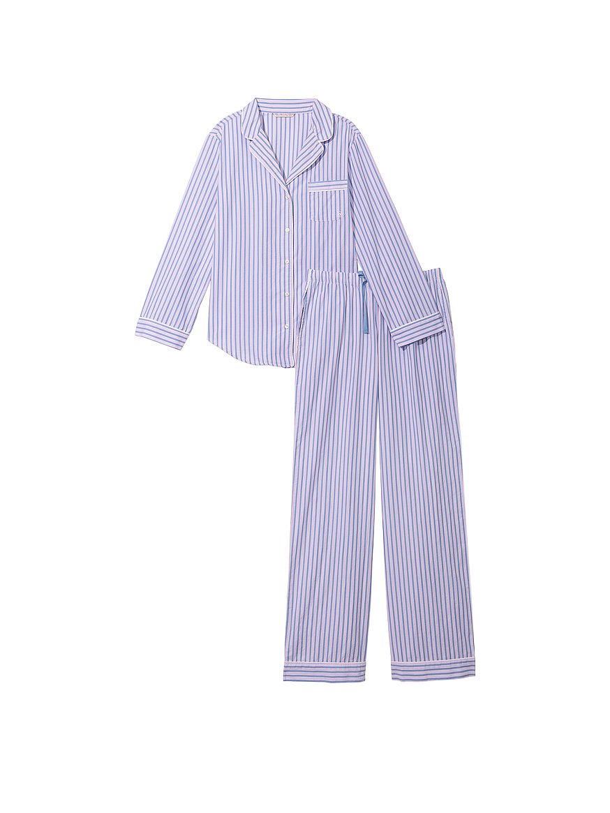 Men's Cotton Long Sleeve Woven Pajama Set-Black with White Piping