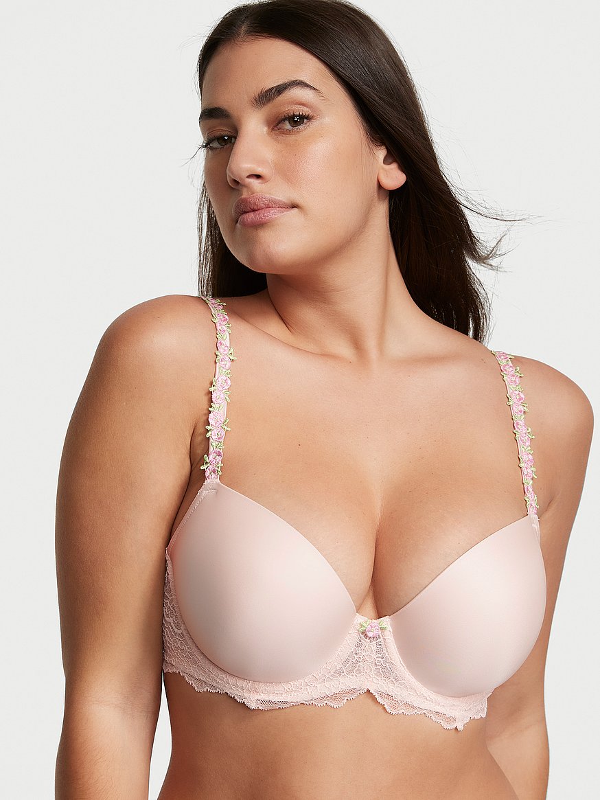 Rosebud Embroidery Smooth & Lace Lightly Lined Demi Bra