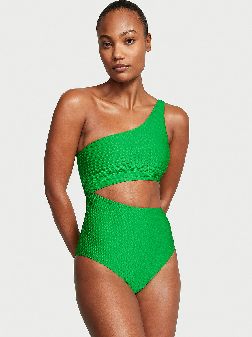 RILEY CUT OUT ONE PIECE IN NEON BLUE AND GREEN COLOR BLOCK BY