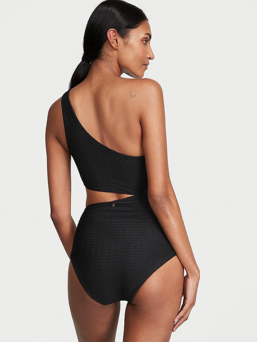 Amber One shoulder One-Piece Leather Black - XS