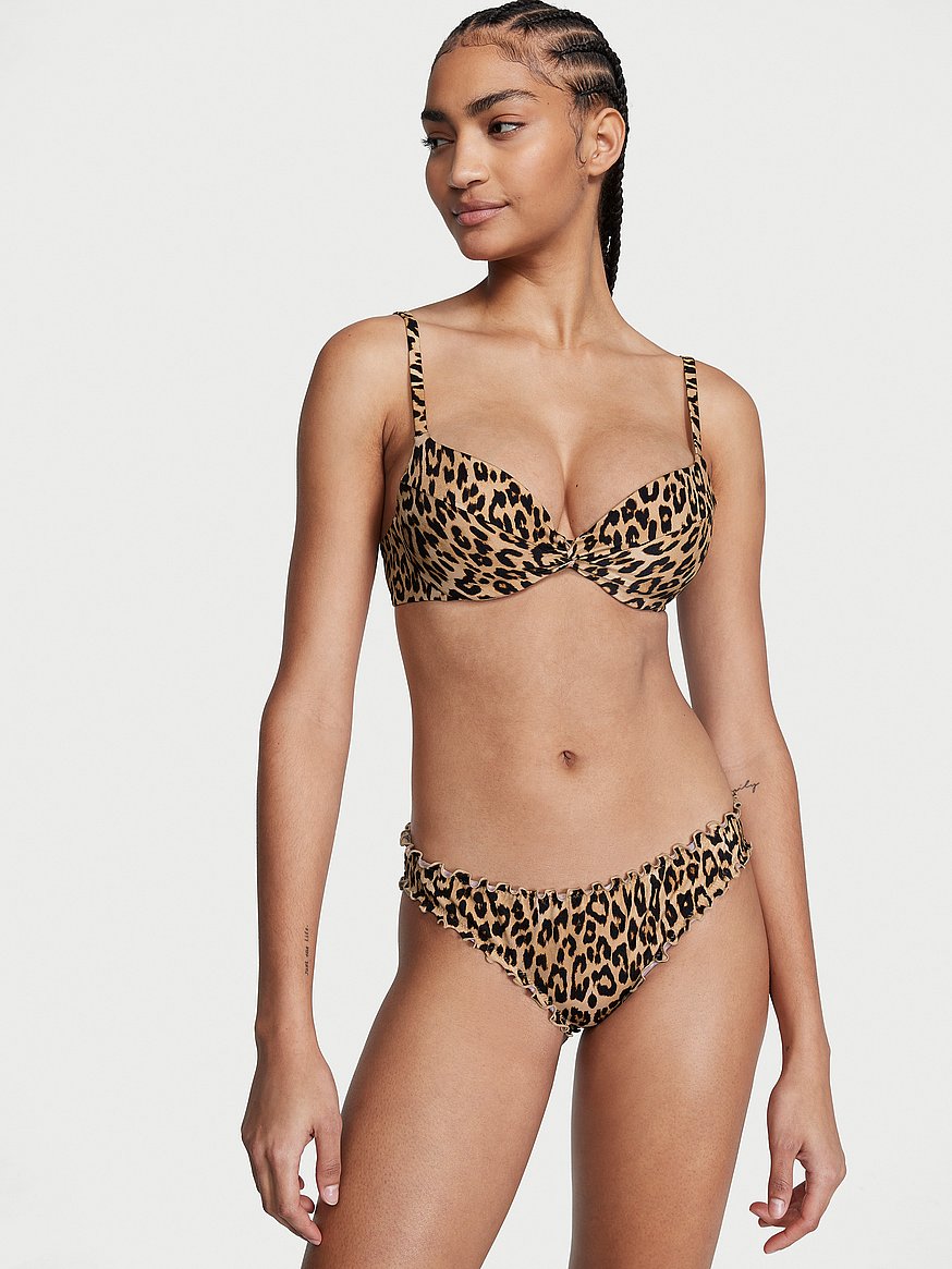 Black Leopard Push Up Bikini Top - Removable Straps – Twisted Glow
