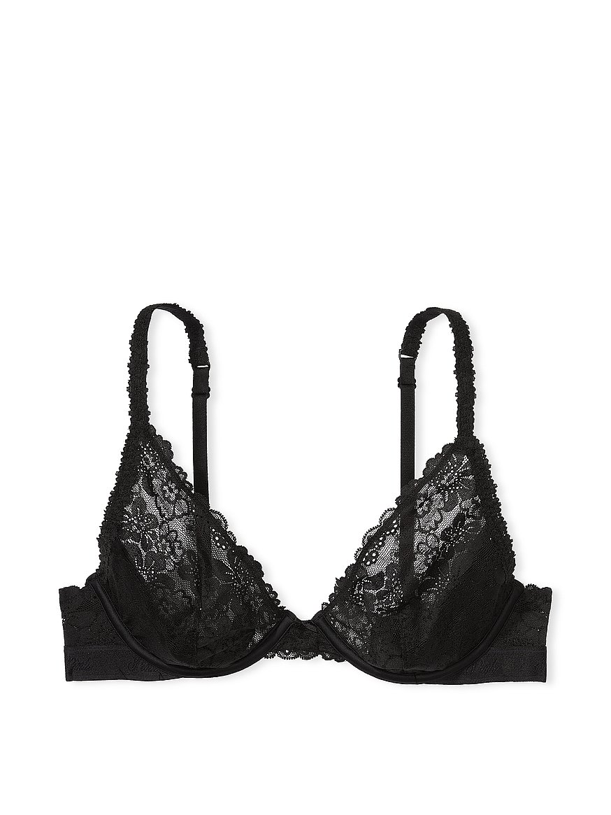NEW Victoria Secret Very Sexy Unlined Plunge Bra Black Lace on Nude 34 D