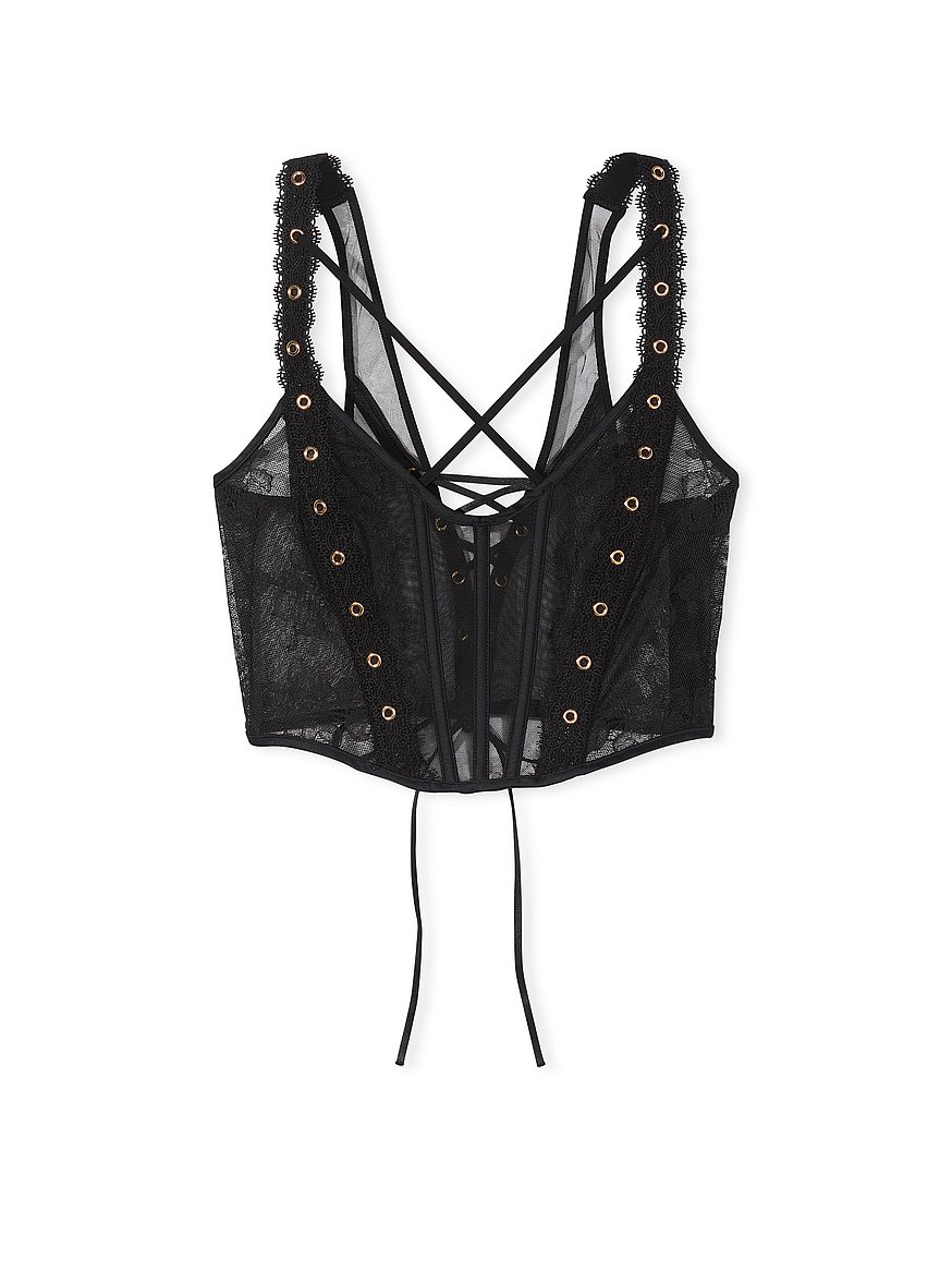 Buy Victoria's Secret Black Lace Shine Strap Corset Bra Top from