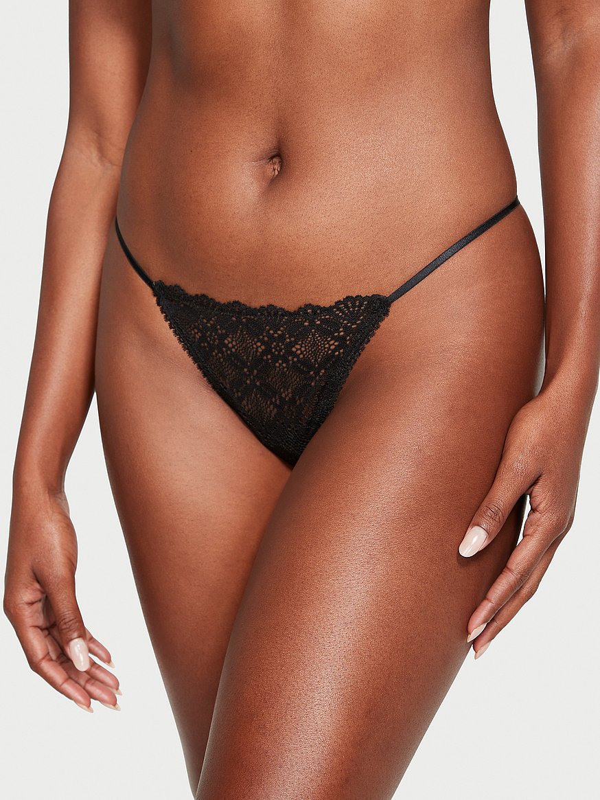 Low Waist G-String Panty in Black - Lace