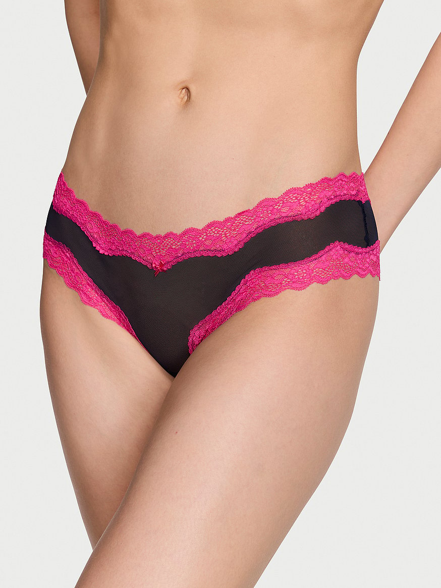 Black Lace French Knickers with Contrasting Satin Panels
