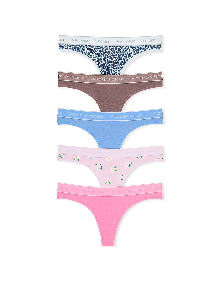 5-Pack Logo Cotton Thong Panties