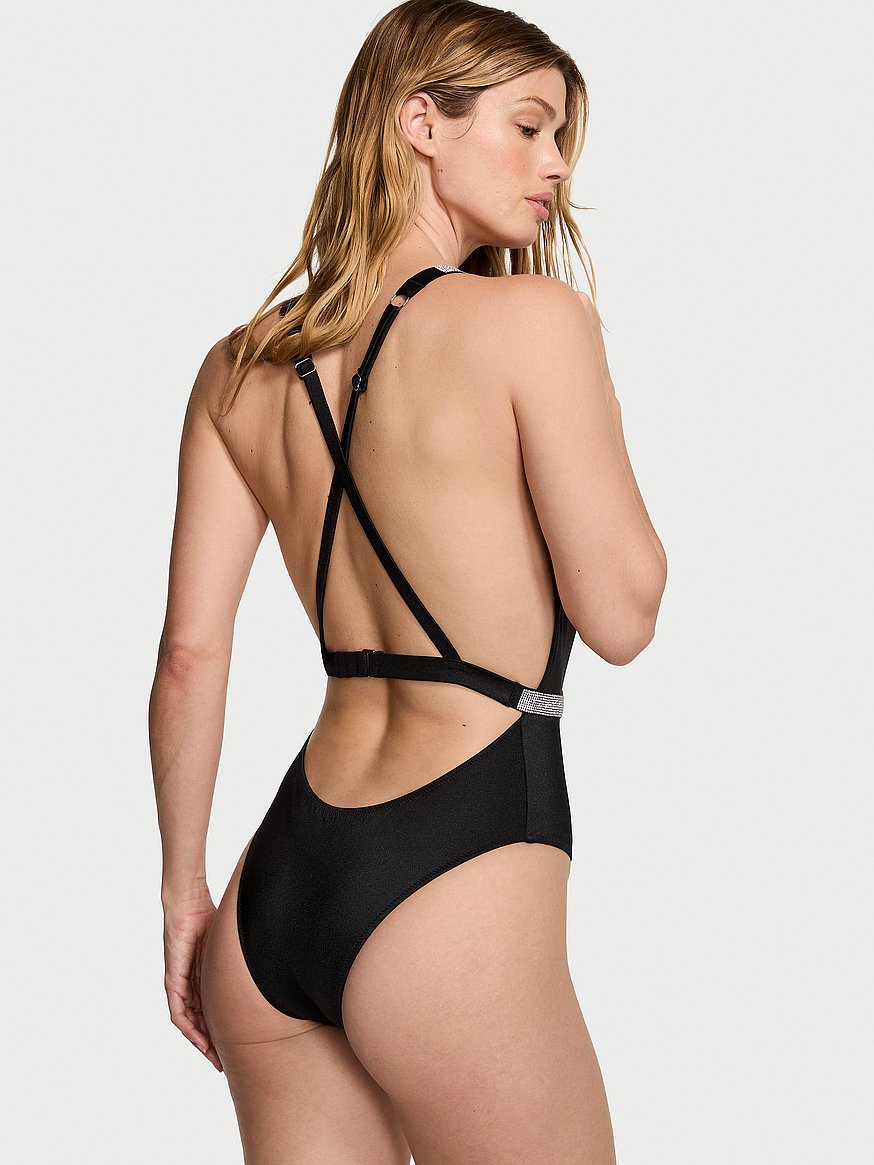 Calvin Klein plunge swimsuit in black