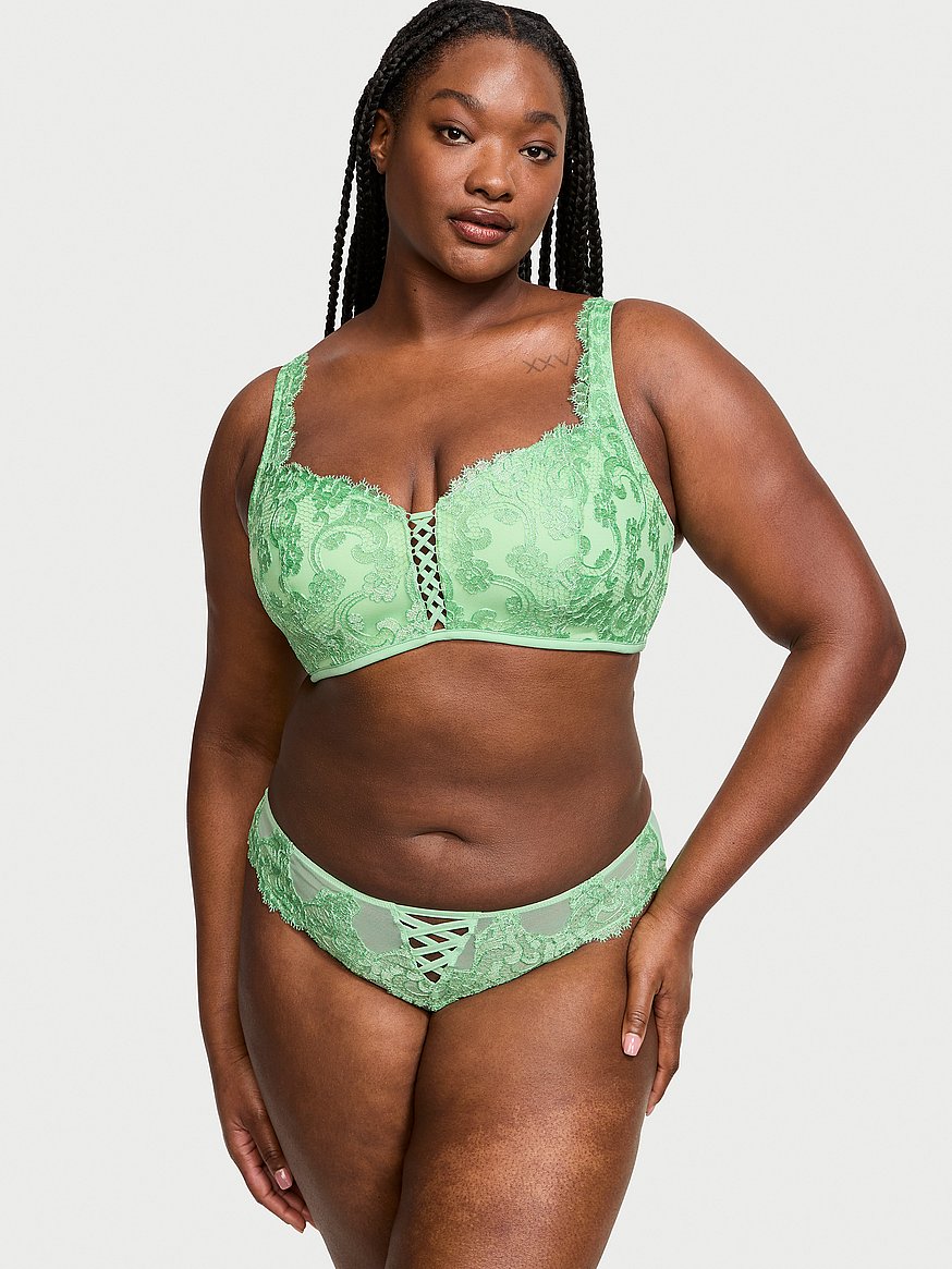 New Green Embroidery Unlined Lace Bras Top Big Size Bra Floral