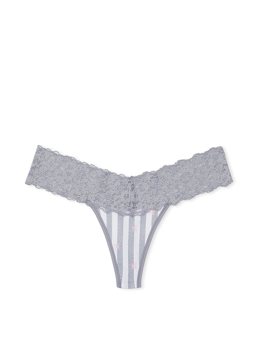 Lace-Waist Cotton Thong Panty