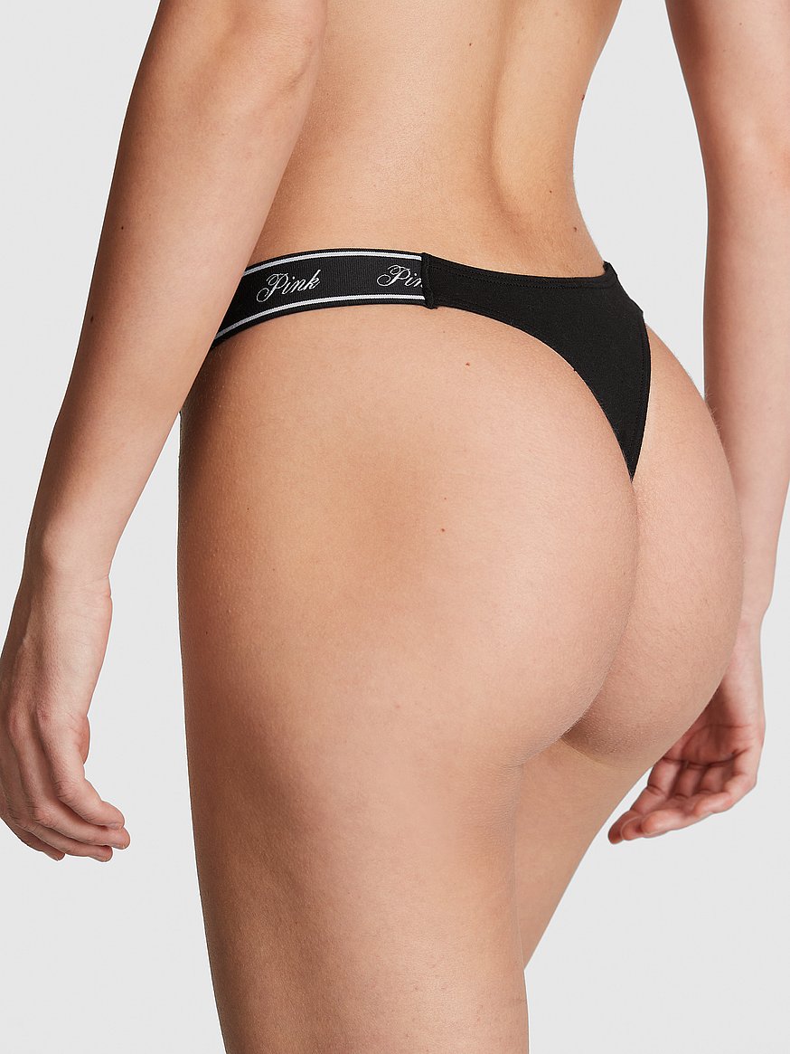 Logo Cotton High-Leg Thong Panty