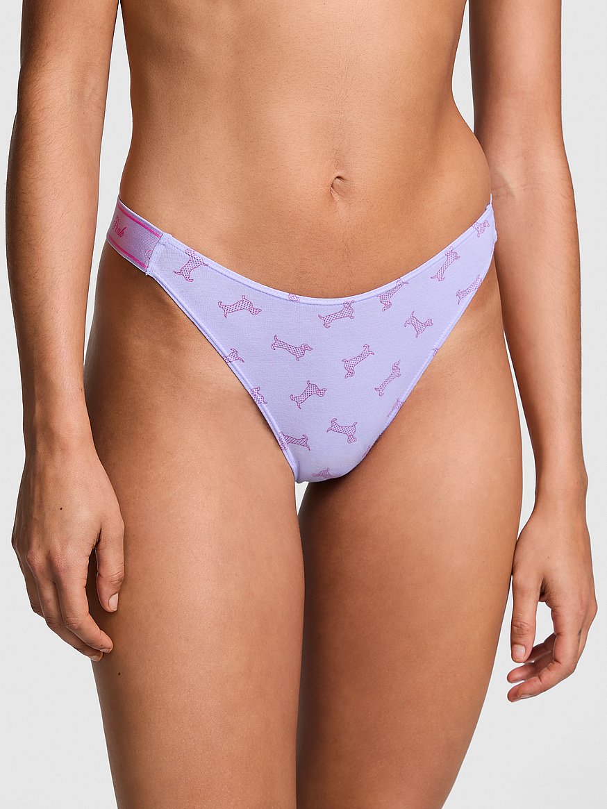 Logo Cotton High-Leg Thong Panty