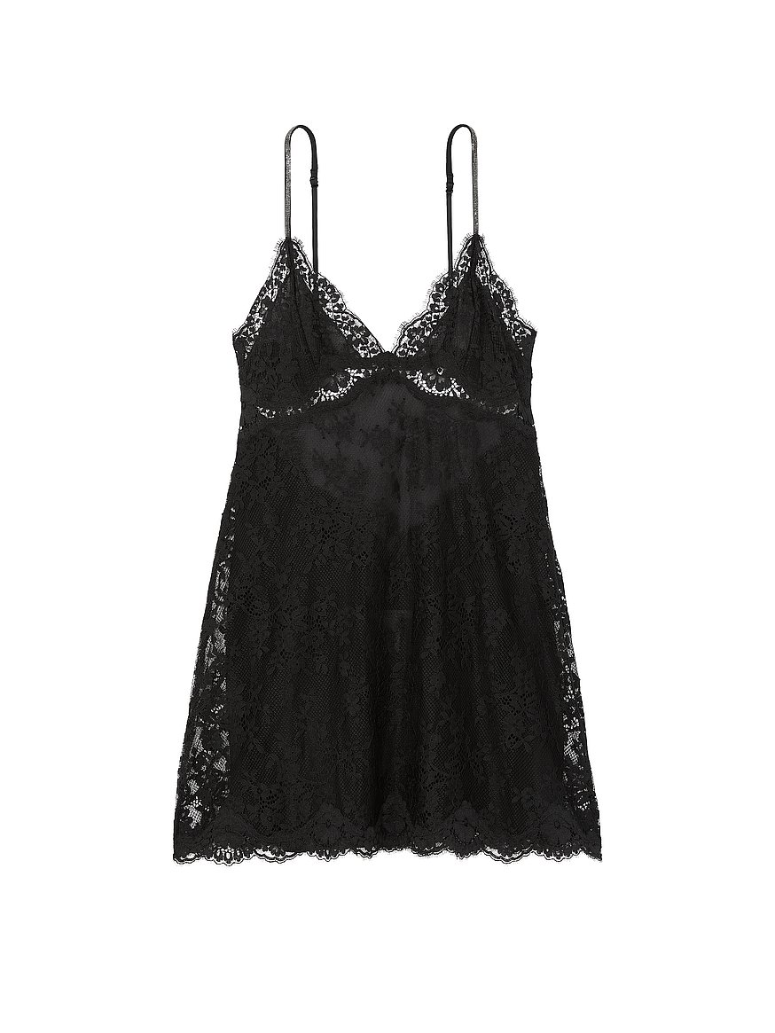 Victoria’s secret lace trim lingerie slip dress black deals