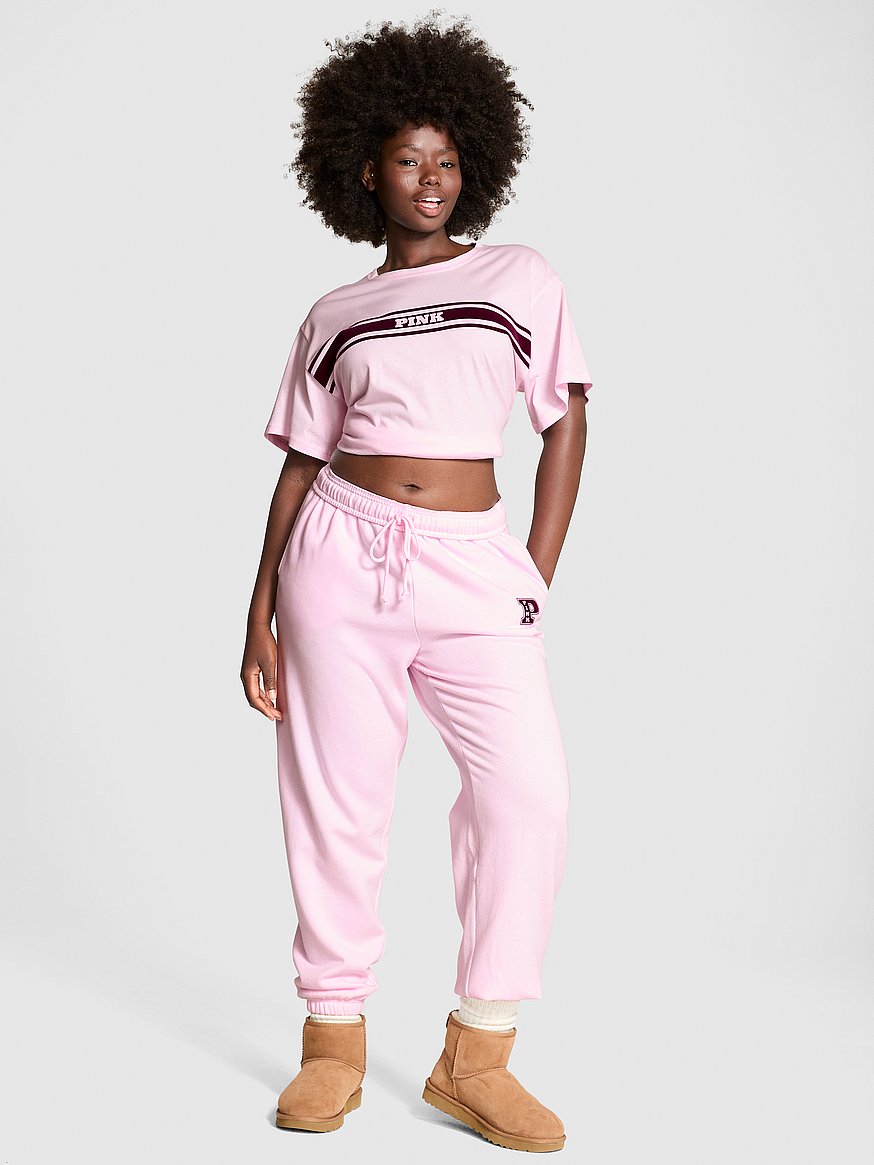 Vs pink sale fleece campus sweatshirt pullover crop wide leg pants