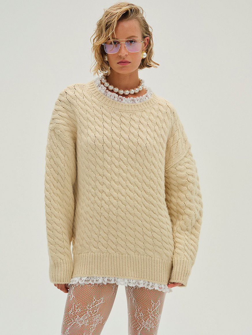 For Love 2024 and Lemons Cable Knit Sweater, Cream Sweater, Crewneck Sweater XXS