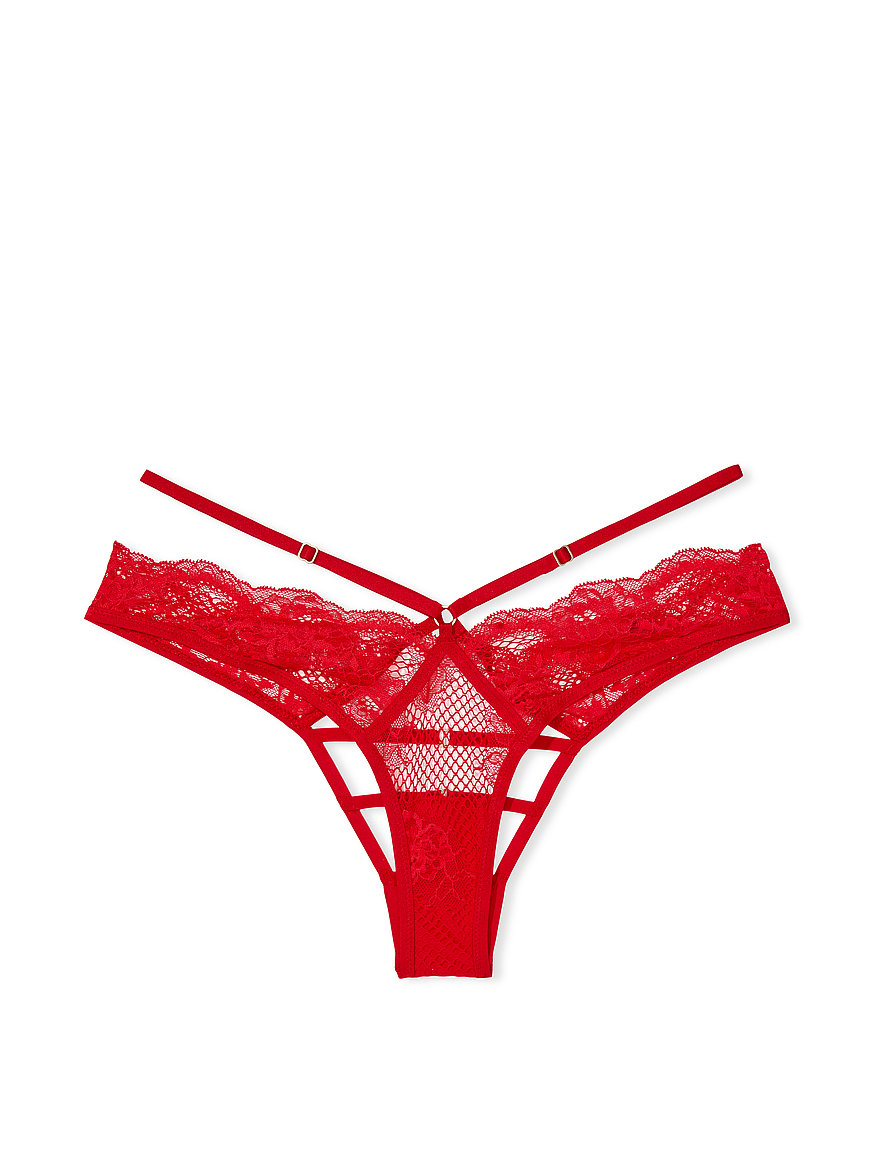 Sexy Bye Felicia Lace Strip Open Back Bikini Panty - Red - One