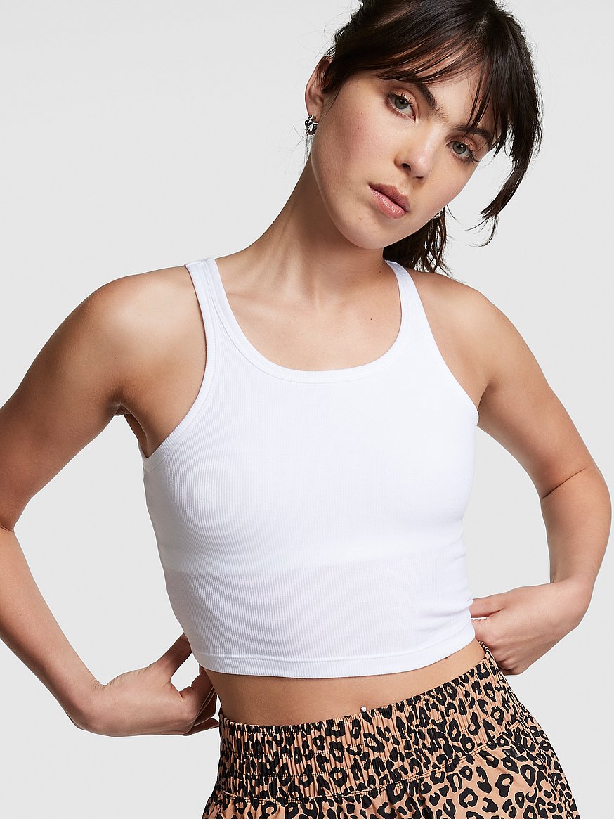 Ribbed Angel Graphic Cropped Tank Top