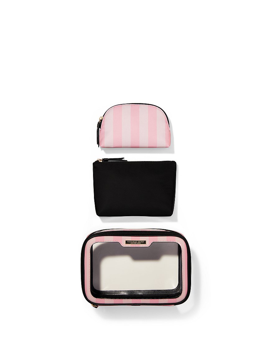 💗 Victoria’s Secret VS Pink Black Bra Swim Beauty Travel Bag Case Gold Logo