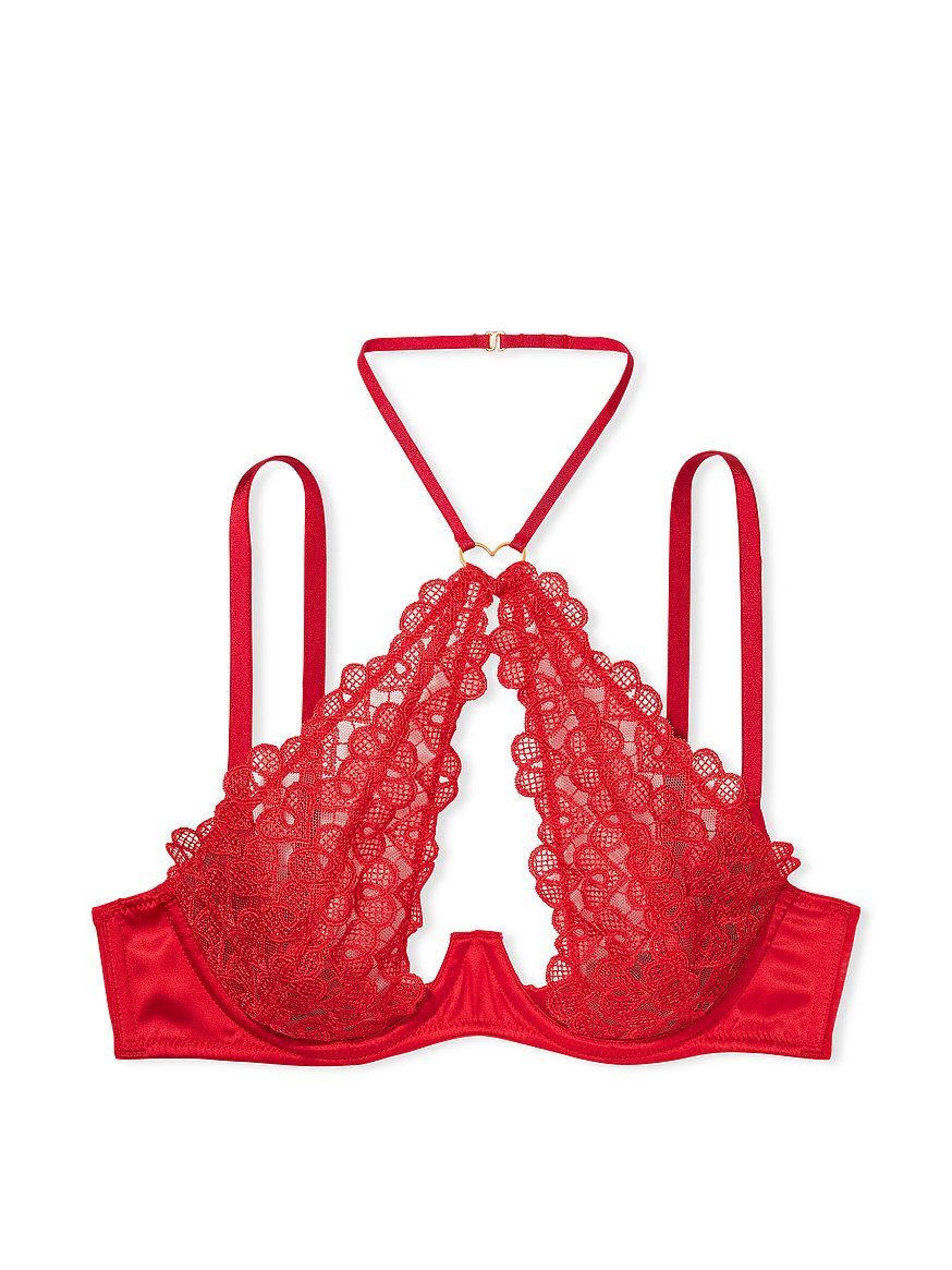 NWTs VS Sweetheart Lace Open Cup Halter Bra (size 32D) (color red