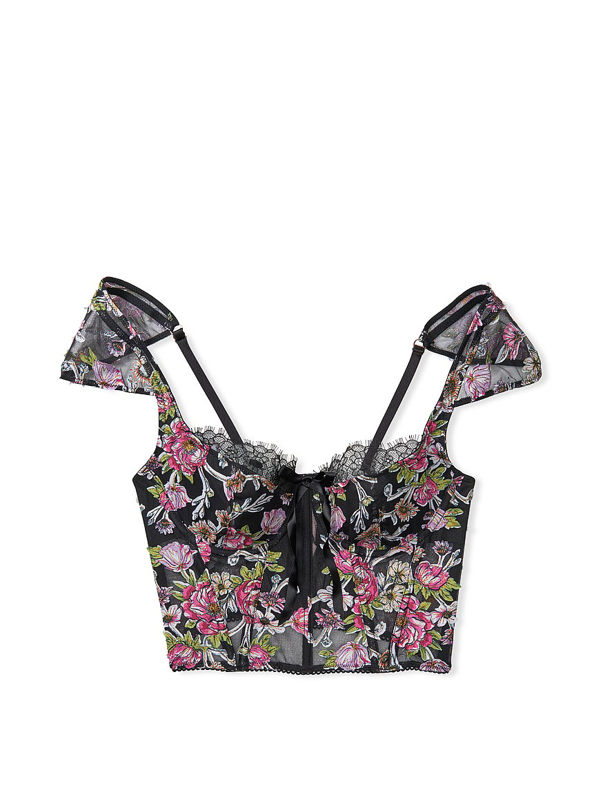 NIP DREAM ANGELS Unlined Bra Top Bustier Coconut White Floral