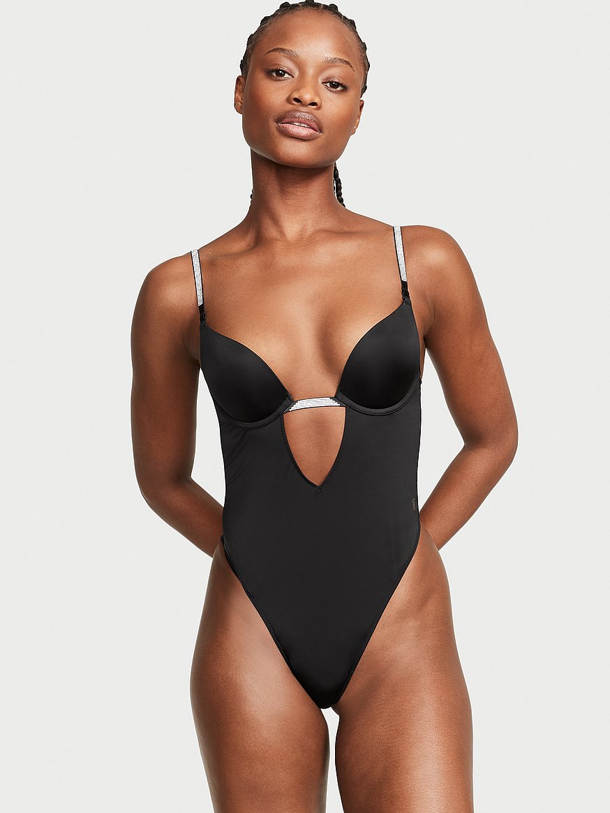 BESTSPR 2022 Sexy Bodysuits for Women Black Lace Cut-out Deep V Neck  Bodysuit S-L 
