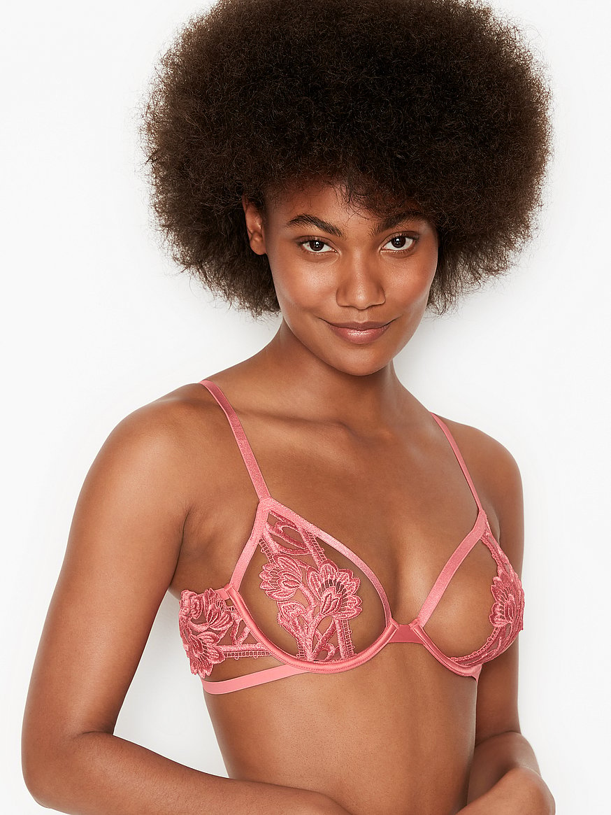 Victoria's Secret VERY SEXY 2 Piece Unlined Floral Embroidered Demi Bra Set