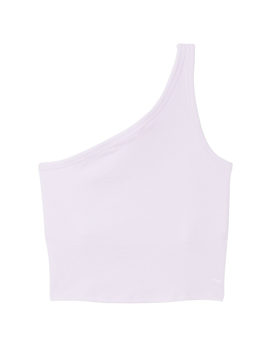 Rib One-Shoulder Crop Tank Top - PINK