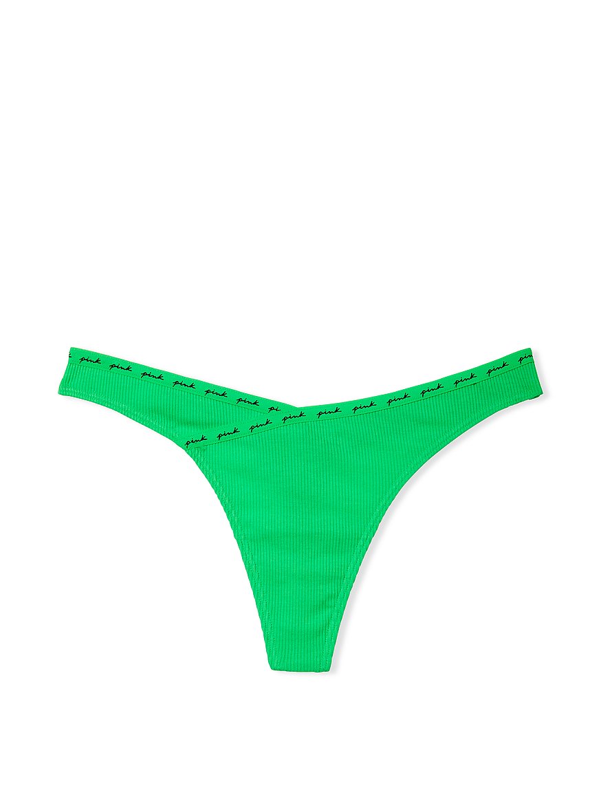 Ribbed Thong with Lace Waistband - tiVOGLIO