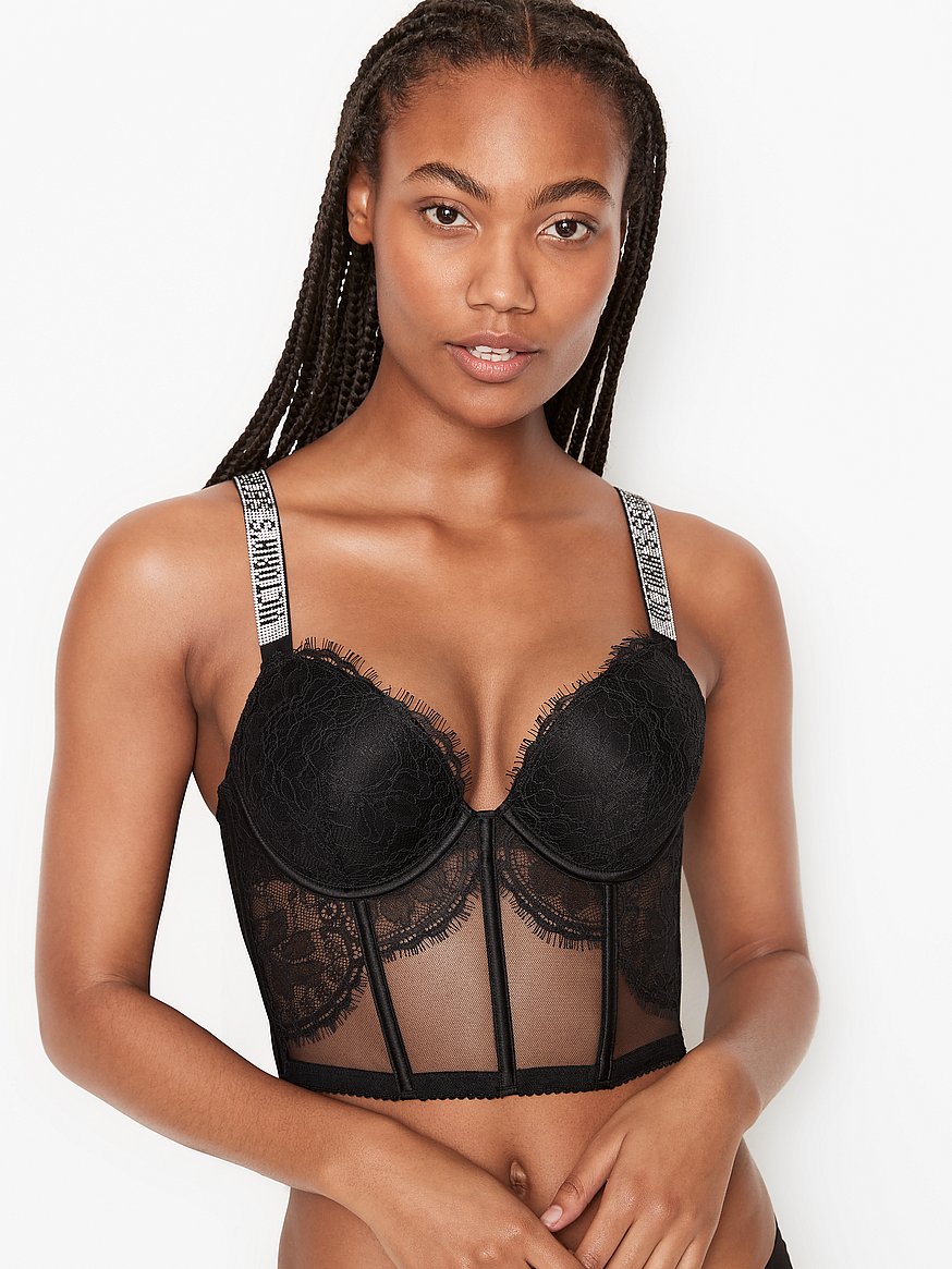 Lace and Mesh Push-up Nightie - Black