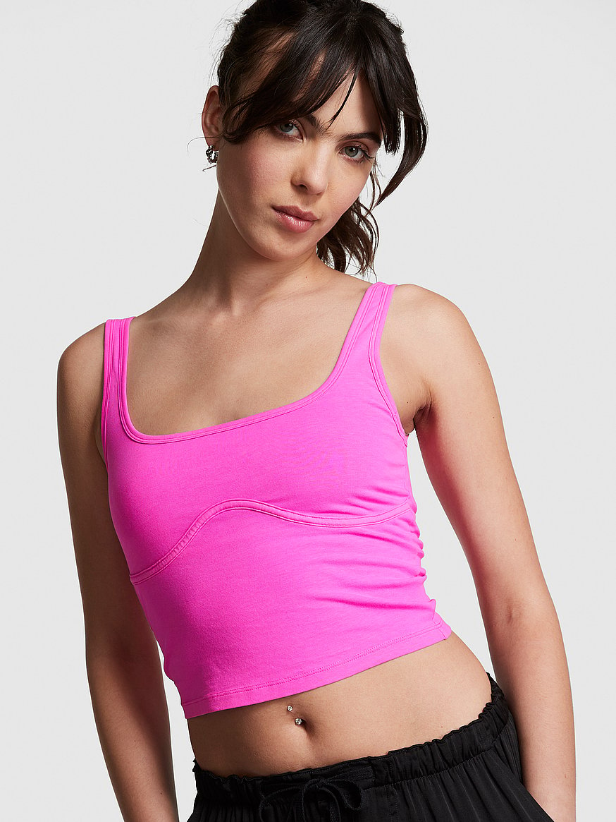 Express, Body Contour Matte High Neck Cropped Tank in Pale Pink