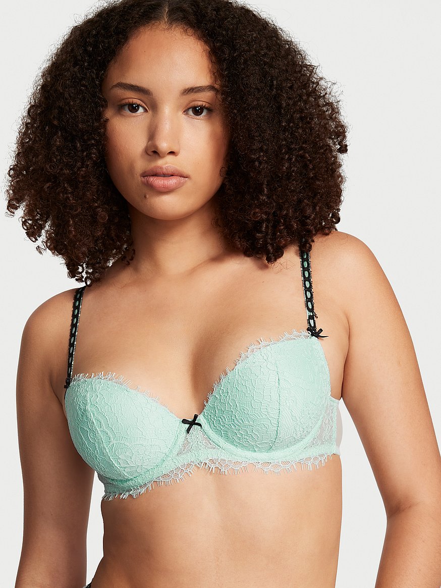 NEW VICTORIA'S SECRET VERY SEXY PUSH-UP DOUBLE PADDED CRYSTALS BRA TEAL  SZ32DDD