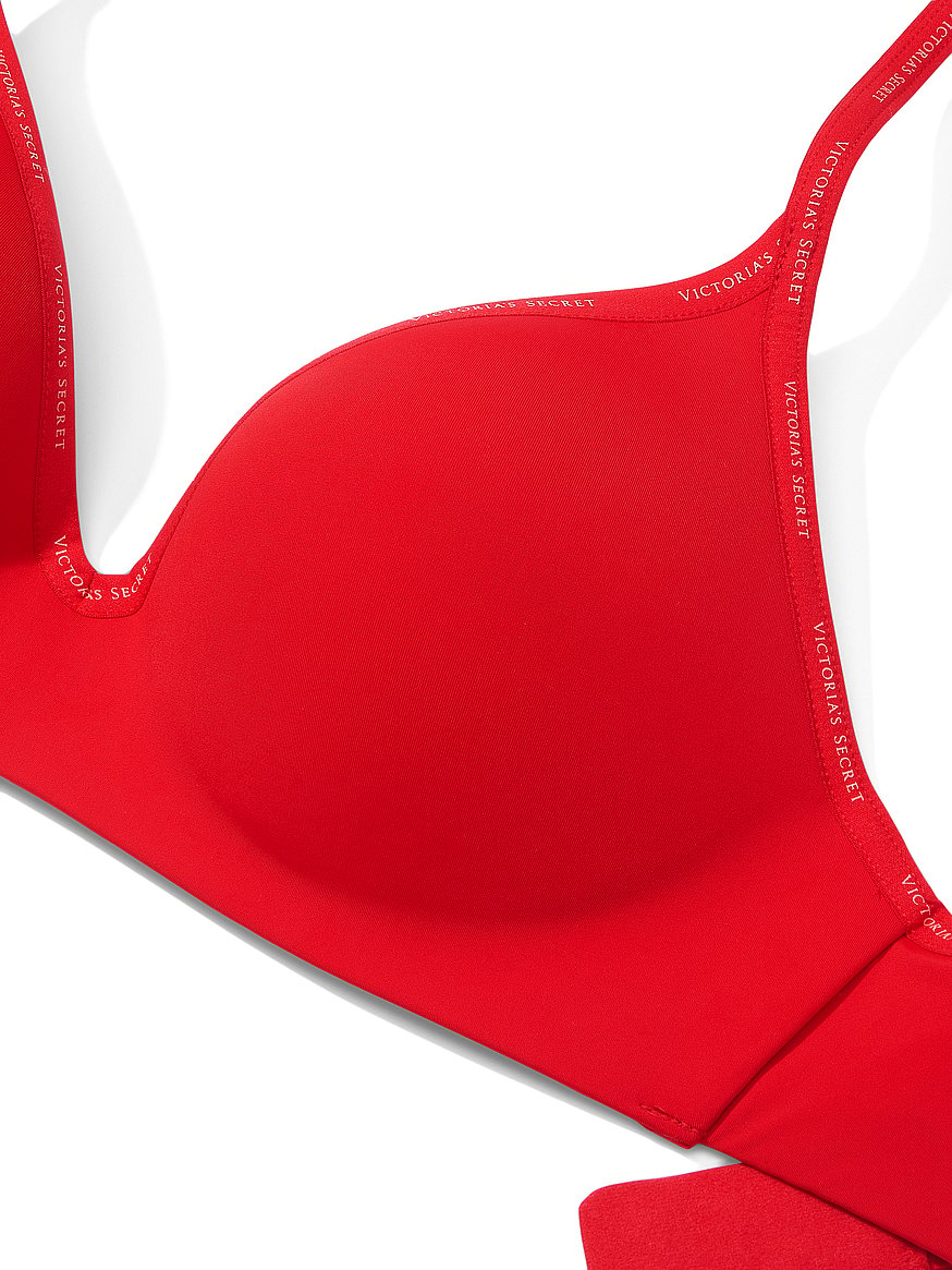 Victoria'S Secret Padded  The T-Shirt Smooth Logo Strap Full Cup Push Up  T-Shirt Bra Red - Womens · Clean Livin Life