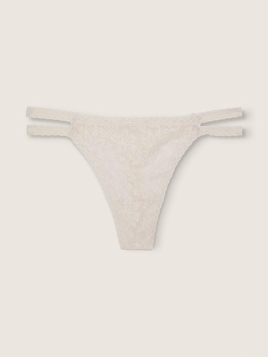 ASOS DESIGN Kinsley lace strappy thong in dusky pink