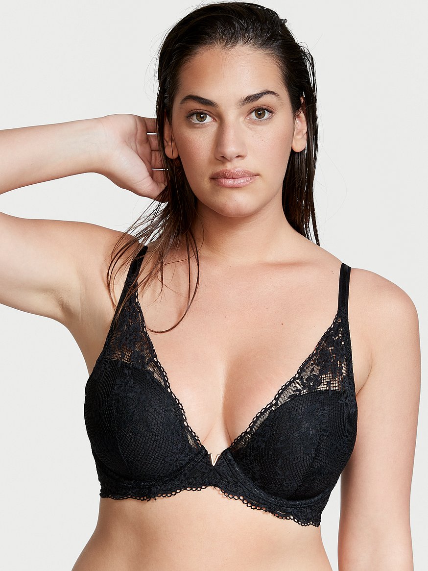PADDED PLUNGE BRA WITH LACE OVERLAY (6753)