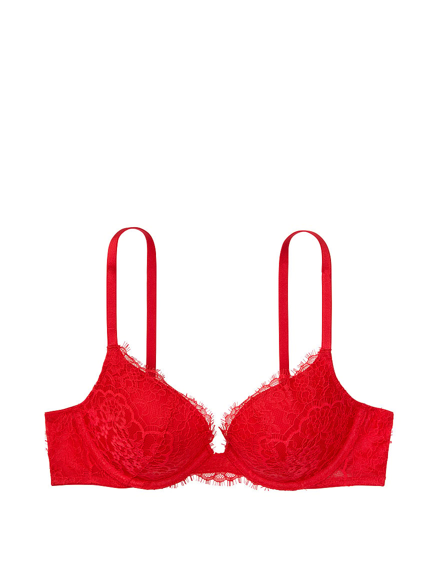 Victoria's Secret Red Lace Rhinestone Plunge Pushup Bra 34DD