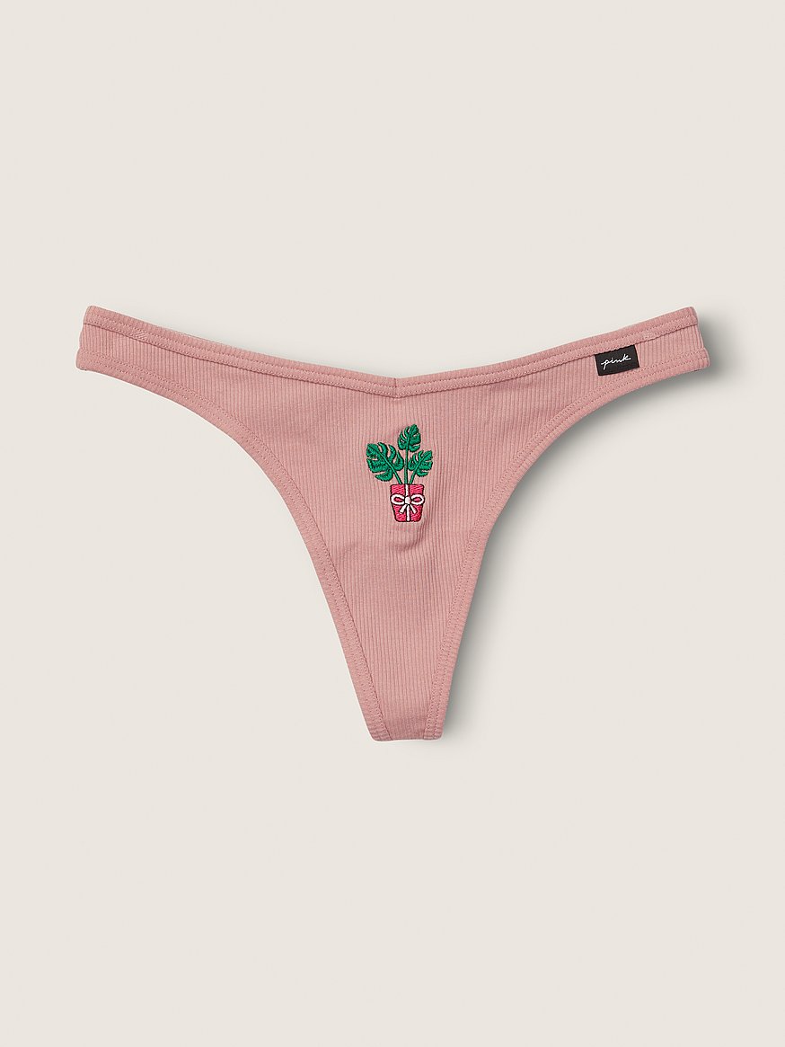 VS pink cotton ribbed thong Panty NEW SIZE medium peach