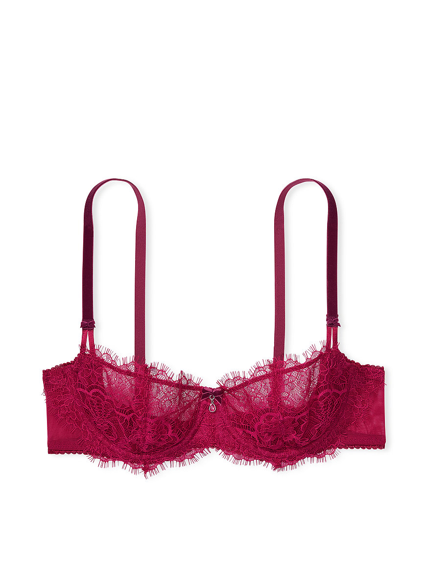 Victoria's Secret bra set 36C black red lace balconet