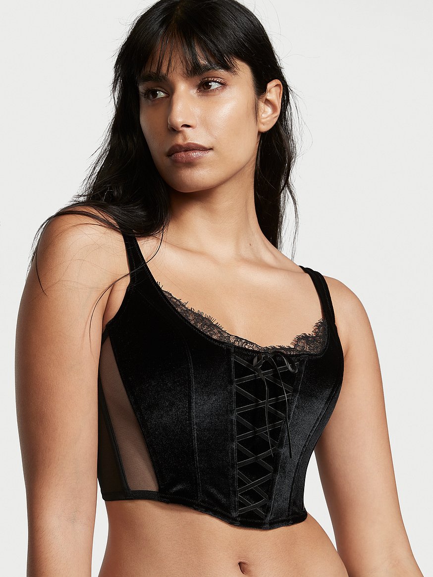 Victoria's Secret Unlined Floral Heart Embroidery Corset Top